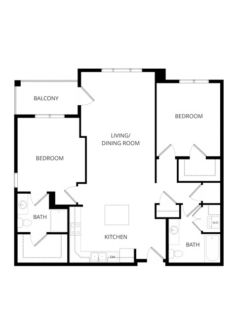 Floor plan for 2 beds, 2 baths, 1113 sqft